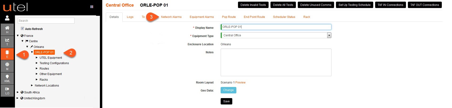 alarms page from element manager new