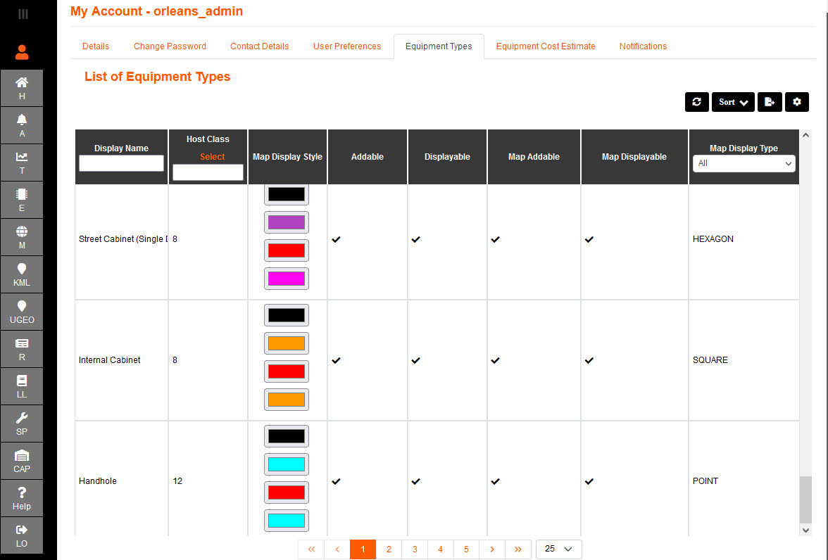 My Account Equipment Types